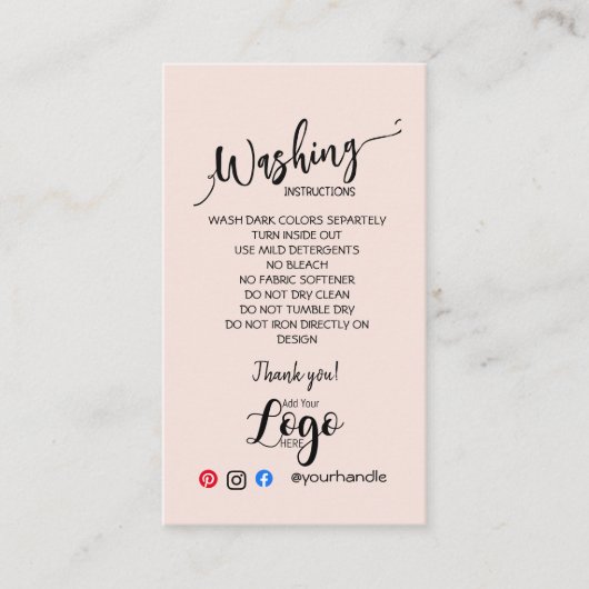 VOEG UW LOGO wasinstructies ZORGKAARTEN TOE Visitekaartje (Voorkant)