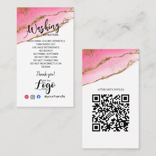 VOEG UW LOGO wasinstructies ZORGKAARTEN TOE Visitekaartje (Voorkant / Achterkant)