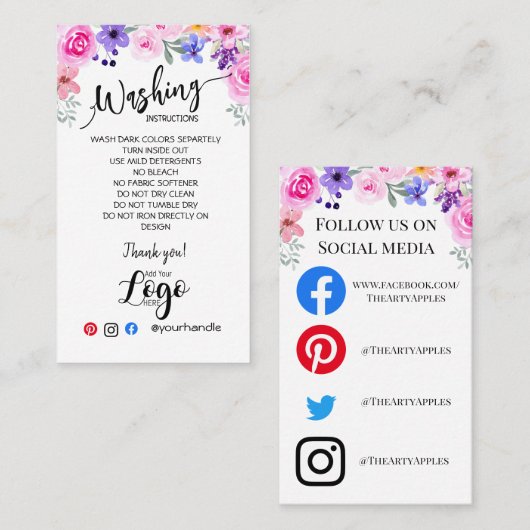 VOEG UW LOGO wasinstructies ZORGKAARTEN TOE Visitekaartje (Voorkant / Achterkant)