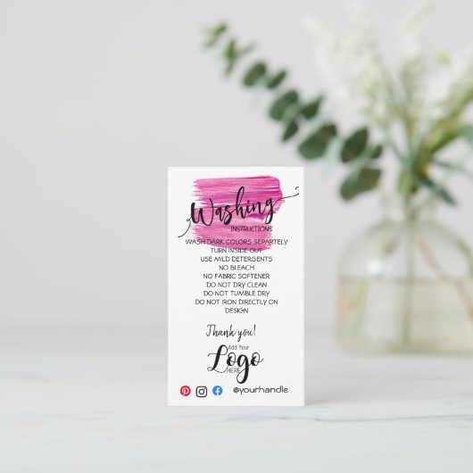 VOEG UW LOGO wasinstructies ZORGKAARTEN TOE Visitekaartje (Staand voorkant)