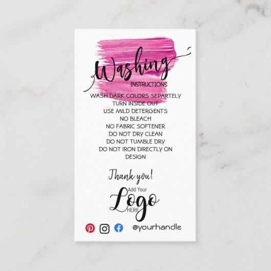 VOEG UW LOGO wasinstructies ZORGKAARTEN TOE Visitekaartje (Voorkant)