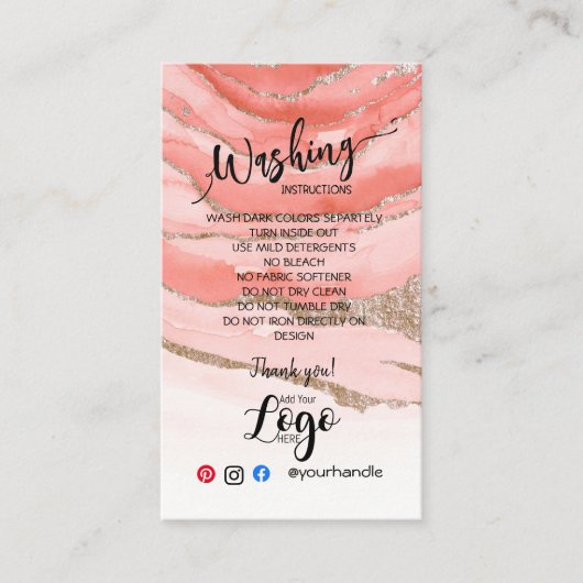 VOEG UW LOGO wasinstructies ZORGKAARTEN TOE Visitekaartje (Voorkant)