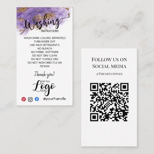 VOEG UW LOGO wasinstructies ZORGKAARTEN TOE Visitekaartje (Voorkant / Achterkant)