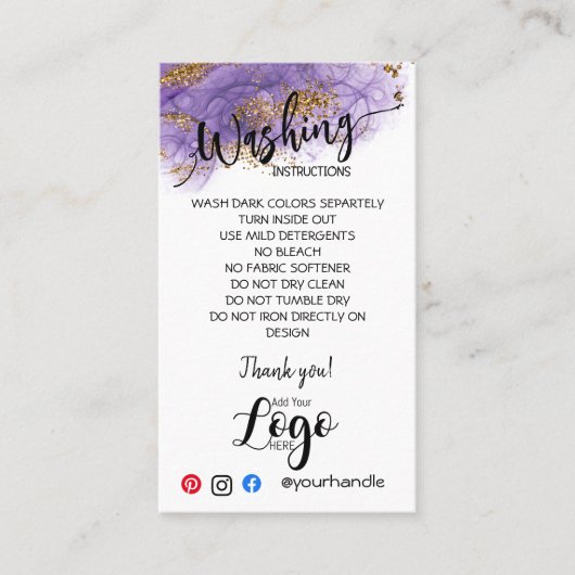 VOEG UW LOGO wasinstructies ZORGKAARTEN TOE Visitekaartje (Voorkant)