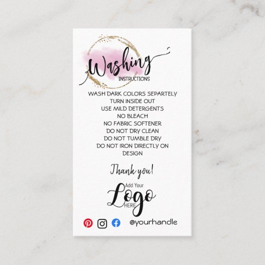 VOEG UW LOGO wasinstructies ZORGKAARTEN TOE Visitekaartje (Voorkant)