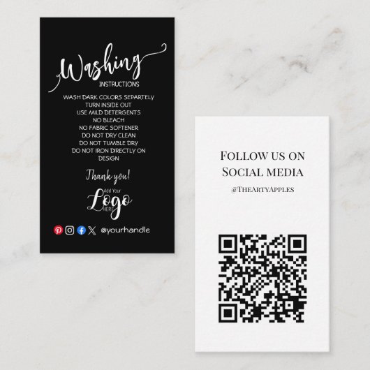 VOEG UW LOGO wasinstructies ZORGKAARTEN TOE Visitekaartje (Voorkant / Achterkant)