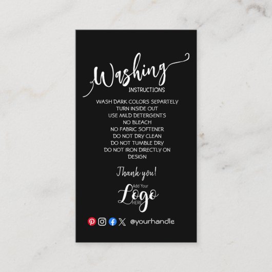 VOEG UW LOGO wasinstructies ZORGKAARTEN TOE Visitekaartje (Voorkant)