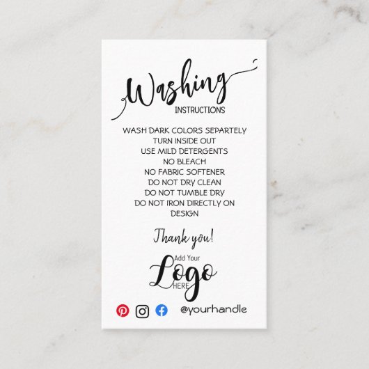 VOEG UW LOGO wasinstructies ZORGKAARTEN TOE Visitekaartje (Voorkant)