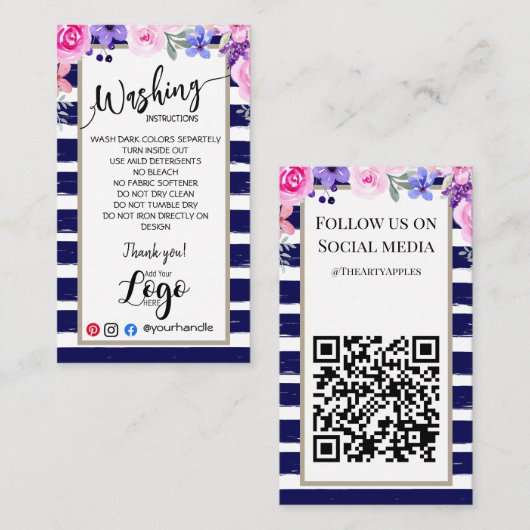 VOEG UW LOGO wasinstructies ZORGKAARTEN TOE Visitekaartje (Voorkant / Achterkant)