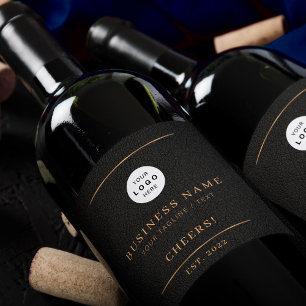 Voeg uw logo zwart goud bedrijf bedrijfsnaam toe  wijn etiket