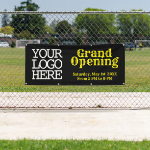 Voeg uw Logo zwarte Gele Grote Openingsbanner toe Spandoek