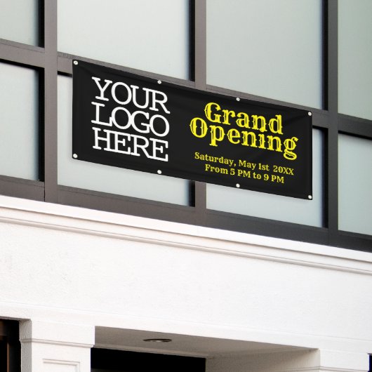 Voeg uw Logo zwarte Gele Grote Openingsbanner toe Spandoek (Buitenkant Gebouw)