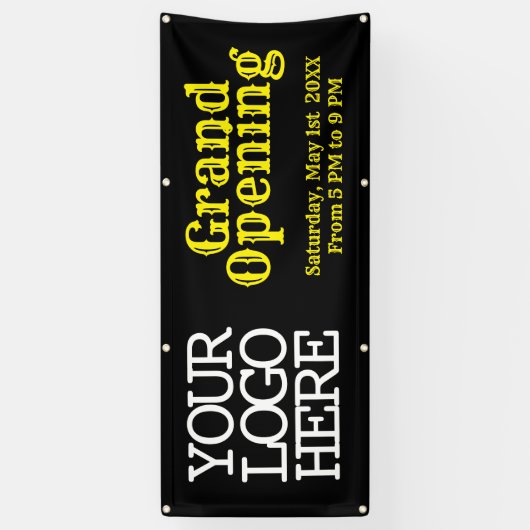 Voeg uw Logo zwarte Gele Grote Openingsbanner toe Spandoek (Verticaal)