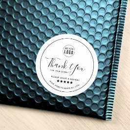 Voeg uw Logo zwarte rand toe Dank u Review Ronde Sticker