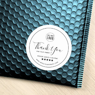 Voeg uw Logo zwarte rand toe Dank u Review Ronde Sticker