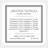 Voeg uw merk klassieke zwarte-grensingrediënten to vierkante sticker (Voorkant)