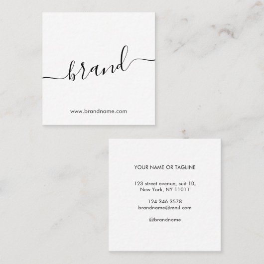 Voeg uw merknaam toe aan modern, minimalistisch wi vierkante visitekaartje (Voorkant / Achterkant)