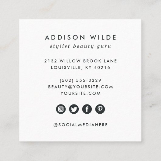 Voeg uw minimale eenvoudige witte Logo toe Vierkante Visitekaartje (Achterkant)