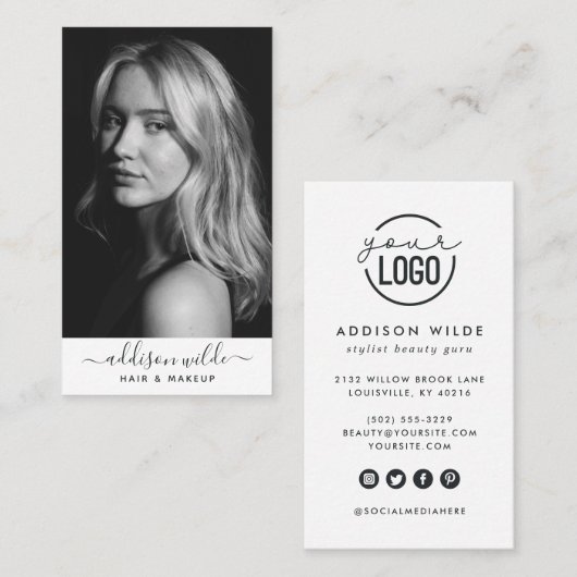 Voeg uw minimale verticale foto van Logo toe: wit Visitekaartje (Voorkant / Achterkant)