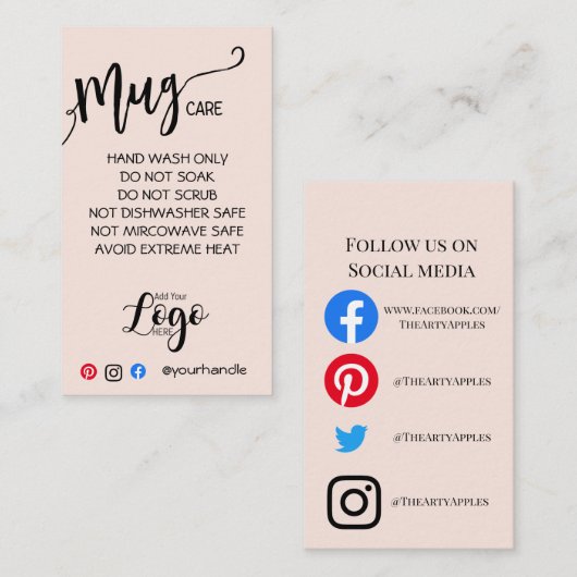 VOEG UW mok CARE CARDS vinyl business MET LOGO TOE Visitekaartje (Voorkant / Achterkant)