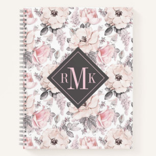 Voeg Uw Monogram Klassiek toe Roze & Grijs Notitieboek