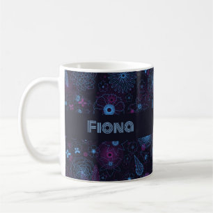 Voeg Uw Naam Bloem Motief Blauwe & Paarse Patroon Koffiemok