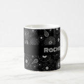 Voeg Uw Naam Bloem Motief Zwart & Wit Patroon Koffiemok (Voorkant rechts)