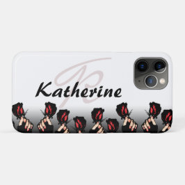 Voeg Uw Naam Monogram Rode Rozen Toe Case-Mate iPhone Case