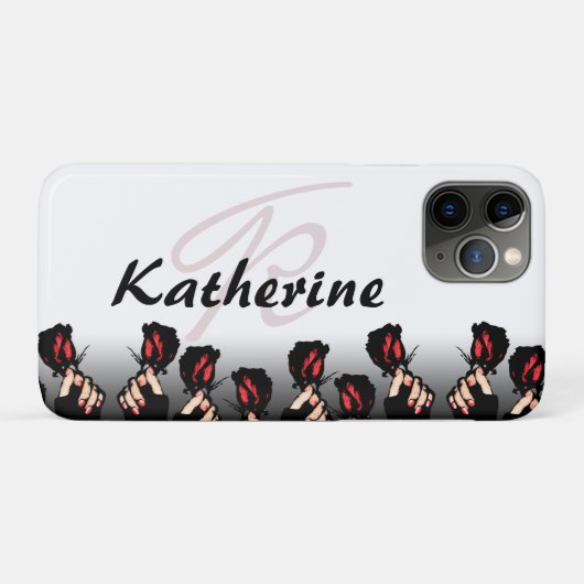 Voeg Uw Naam Monogram Rode Rozen Toe Case-Mate iPhone Case (Achterkant (horizontaal))