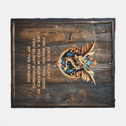 Voeg uw naam of tekst toe - Dragon op houten deurw Fleece Deken (Voorkant (Horizontaal))