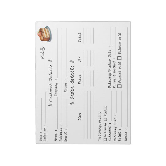 Voeg Uw Naam Taart Cupcake Bakkerij Bestelformulie Notitieblok (Linkerzijde)