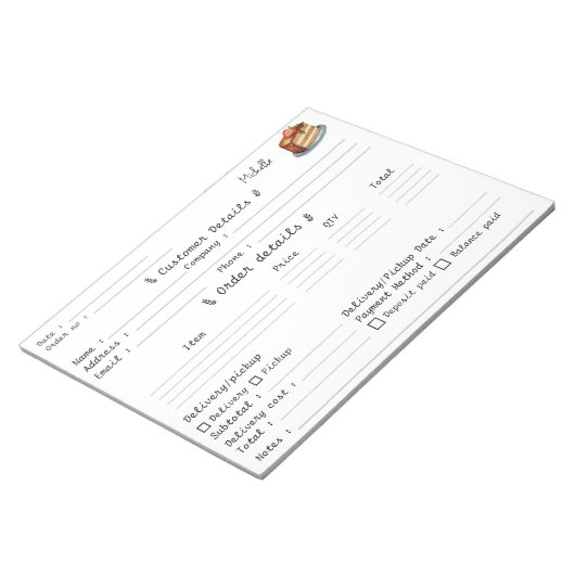 Voeg Uw Naam Taart Cupcake Bakkerij Bestelformulie Notitieblok (Schuin)