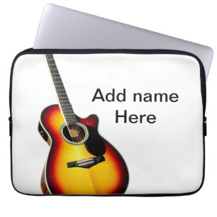 Voeg uw naam tekst bruine akoestische gitaar bewer laptop sleeve