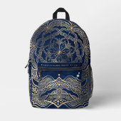 Voeg uw naam toe Elegant goud & marineblauwe manda Bedrukte Rugzak (Voorkant)