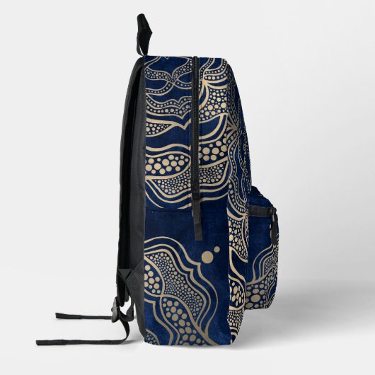 Voeg uw naam toe Elegant goud & marineblauwe manda Bedrukte Rugzak (Links)