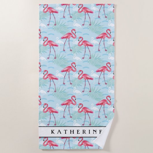Voeg uw naam toe | Flamingo patroon Strandlaken (Voorkant)