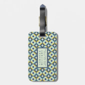 Voeg uw naam toe | Geometrisch goud & blauw patroo Bagagelabel (Achterkant verticaal)