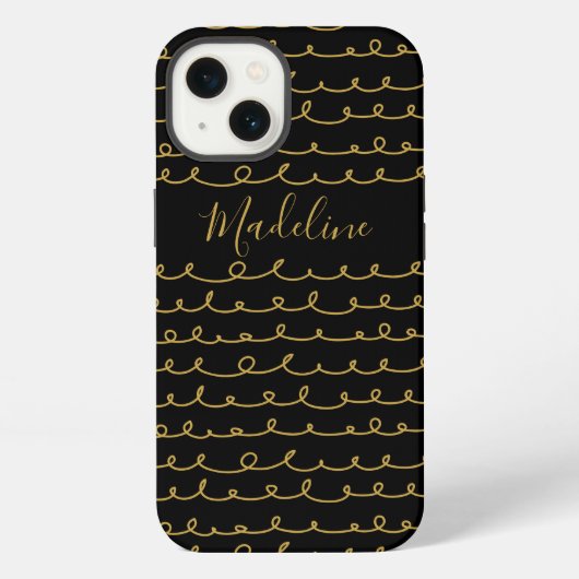 Voeg uw naam toe | Gouden Doodle-patroon iPhone Hoesje (Achterkant)
