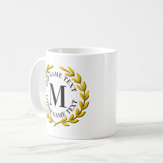 Voeg uw naam van het Initiaal of tekst Gold Wreate Koffiemok (Voorkant links)