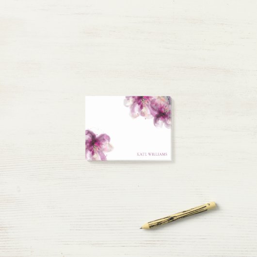 voeg Uw naam waterverf roze lelies toe Post-it® Notes (Op bureau)