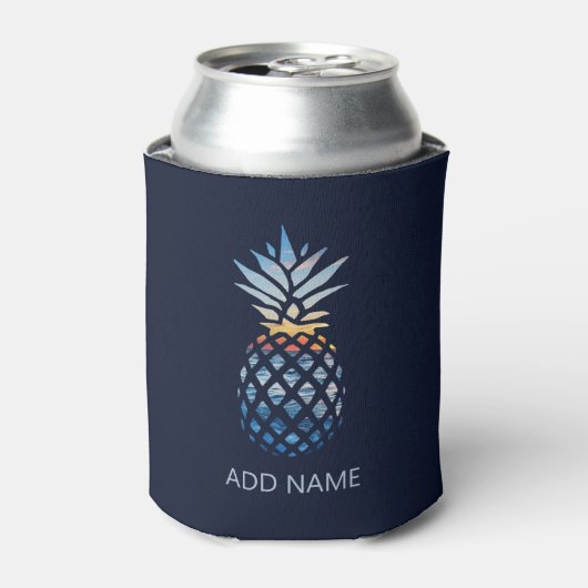Voeg Uw Naam Zonsondergang Strand Ananas met Oceaa Blikjeskoeler (Blikje Voorkant)