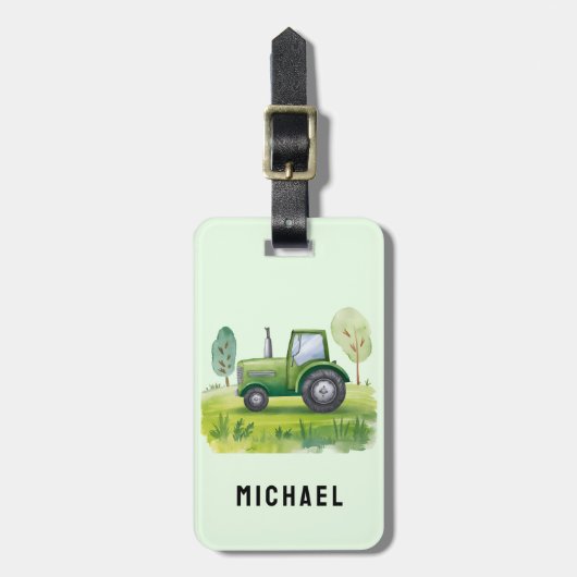 Voeg uw NAM Green Tractor Boerderij Waterverf toe Bagagelabel (Voorkant verticaal)