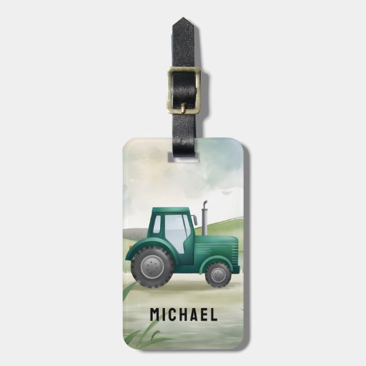 Voeg uw NAM Green Tractor Boerderij Waterverf toe Bagagelabel (Voorkant verticaal)