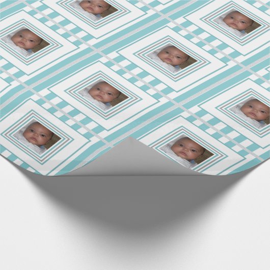 Voeg uw Photo Blue White Striped Wrapping Paper to Cadeaupapier (Hoek)