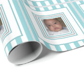 Voeg uw Photo Blue White Striped Wrapping Paper to Cadeaupapier (Rol Hoek)
