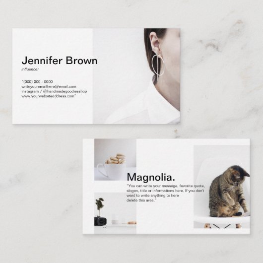 Voeg uw Photo Minimal Simple Influencer White toe Visitekaartje (Voorkant / Achterkant)