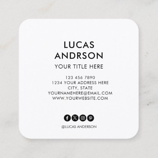 Voeg uw professionele witte squ toe van de logo va vierkante visitekaartje (Achterkant)