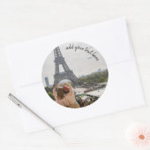 Voeg uw reisfoto en sjabloon van de douanetekst to ronde sticker (Envelop)
