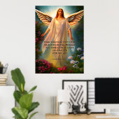 Voeg uw scripts, Christelijke engel en roze bloeme Poster (Thuiskantoor)
