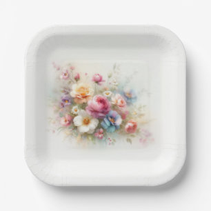 Voeg uw tekst elegante sjabloon waterverf bloemen papieren bordje
